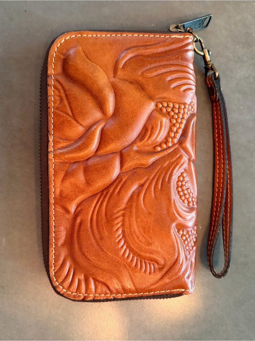 Patricia Nash Brown Floral Tooled Leather Wristlet Wallet - Picture 3 of 7